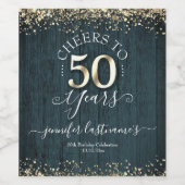 Elegant Gold 50th Birthday Script Wijn Etiket (Enkel label)
