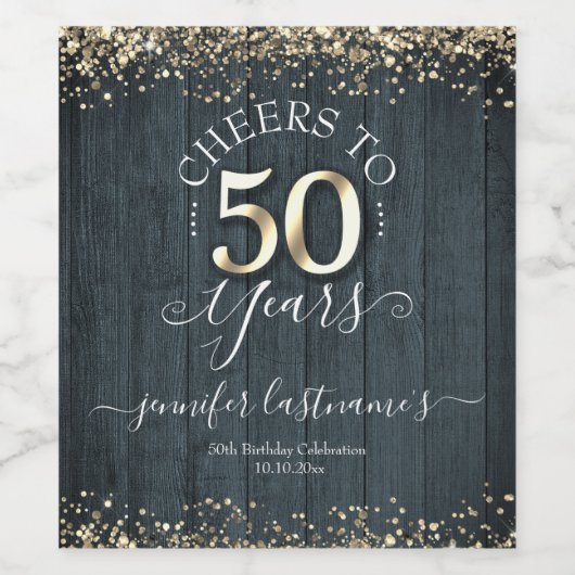 Elegant Gold 50th Birthday Script Wijn Etiket (Enkel label)