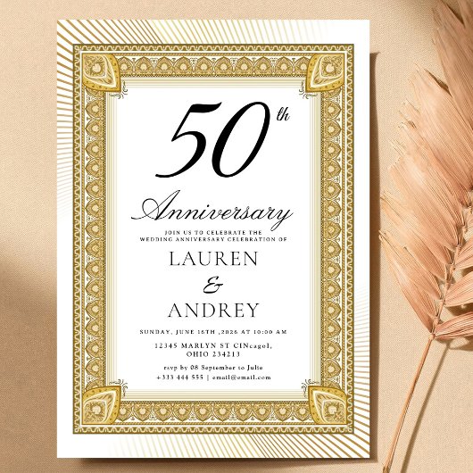 Elegant Gold 50th Wedding Anniversary Kaart