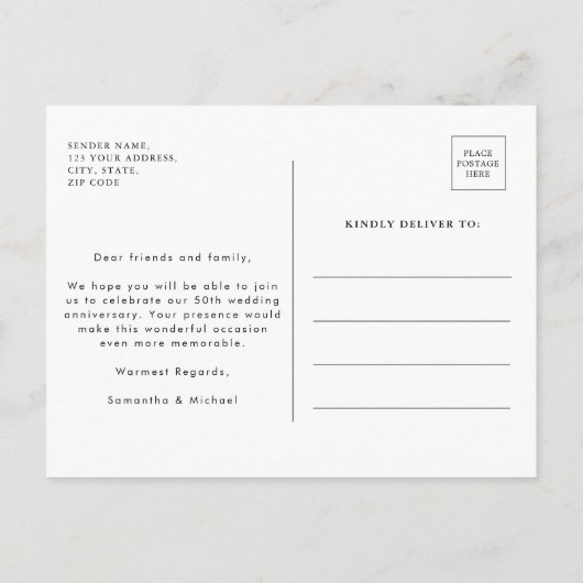 Elegant Gold 50th Wedding Anniversary Uitnodiging Briefkaart (Achterkant)