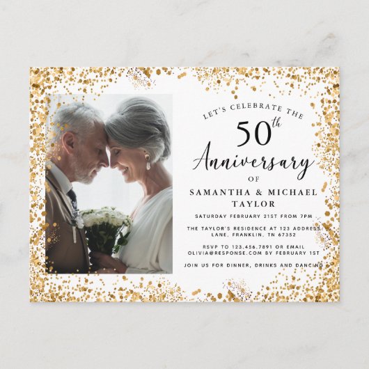 Elegant Gold 50th Wedding Anniversary Uitnodiging Briefkaart (Voorkant)