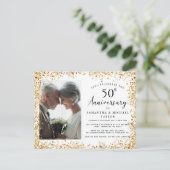 Elegant Gold 50th Wedding Anniversary Uitnodiging Briefkaart (Staand voorkant)