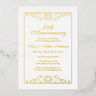 Elegant Gold 50th Wedding Jubileum Folie Uitnodiging