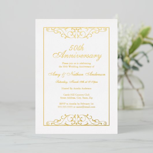 Elegant Gold 50th Wedding Jubileum Folie Uitnodiging (Staand Voorkant)