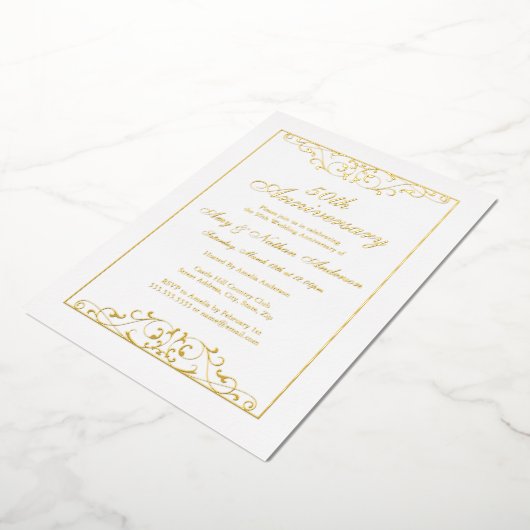 Elegant Gold 50th Wedding Jubileum Folie Uitnodiging (Gedraaid)
