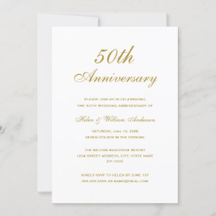 Elegant Gold 50th Wedding Jubileum Invite Kaart