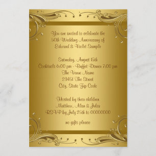 Elegant Gold 50th Wedding Jubileum Party Kaart