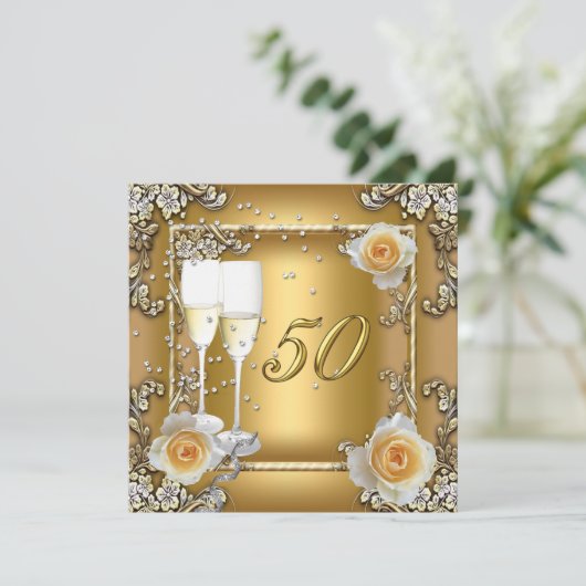 Elegant Gold 50th Wedding Jubileum Party Kaart (Staand voorkant)