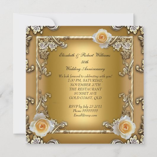 Elegant Gold 50th Wedding Jubileum Party Kaart (Achterkant)