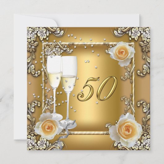 Elegant Gold 50th Wedding Jubileum Party Kaart (Voorkant)