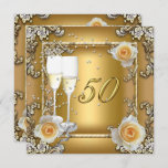Elegant Gold 50th Wedding Jubileum Party Kaart<br><div class="desc">50e Jubileum Wedding Party - Cream Gold Roos Silver Floral Champagne Uitnodiging Alle Occasies Partij. mannen 25,  30,  40,  50,  60, </div>