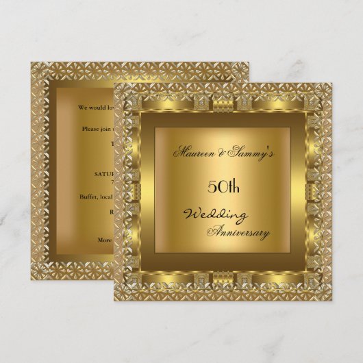 Elegant Gold 50th Wedding Jubileum Party Kaart (Voorkant / Achterkant)