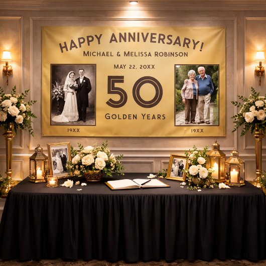 Elegant Gold 50th Wedding Jubileum Spandoek