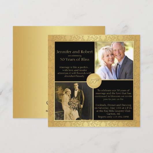 Elegant Gold 50th Wedding Jubileum Uitnodiging (Voorkant / Achterkant)