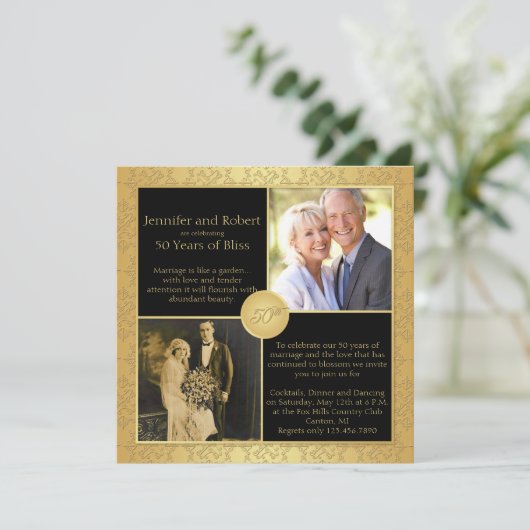 Elegant Gold 50th Wedding Jubileum Uitnodiging (Staand voorkant)