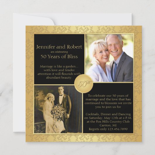 Elegant Gold 50th Wedding Jubileum Uitnodiging (Voorkant)