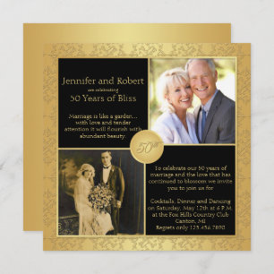 Elegant Gold 50th Wedding Jubileum Uitnodiging