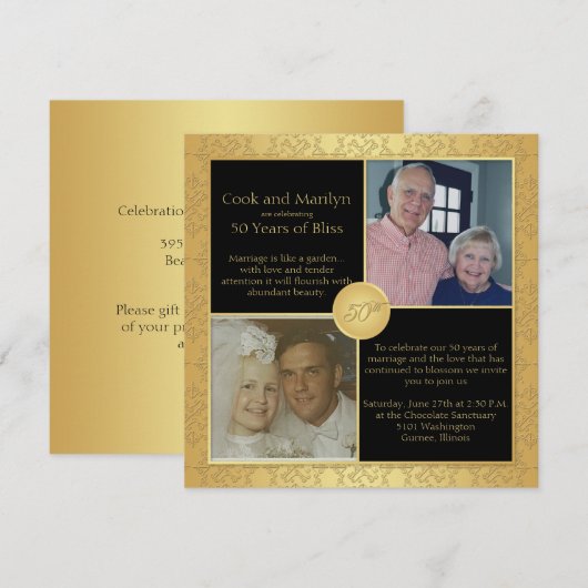 Elegant Gold 50th Wedding Jubileum Uitnodiging 5 (Voorkant / Achterkant)