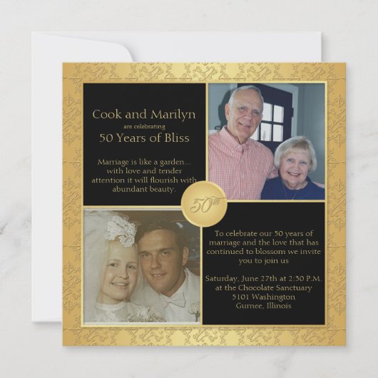 Elegant Gold 50th Wedding Jubileum Uitnodiging 5 (Voorkant)