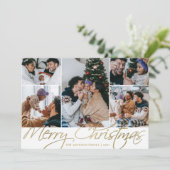 Elegant Gold 5 Photo Merry Kerstfeestay Card Kaart (Staand voorkant)