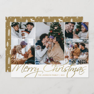 Elegant Gold 5 Photo Merry Kerstfeestay Card Kaart