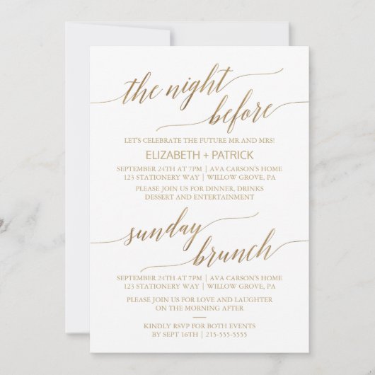 Elegant Gold 5x7-inch repetitie Dinner & Sunday Br Kaart (Voorkant)