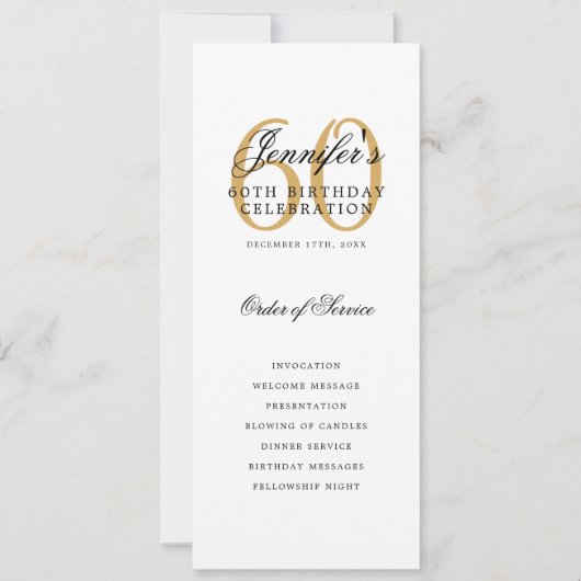 Elegant Gold 60th Birthday Party Programma Menu (Voorkant)