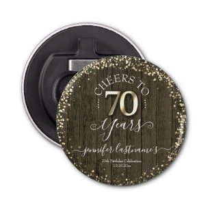 Elegant Gold 70th Birthday Script Bottle Open Button Flesopener