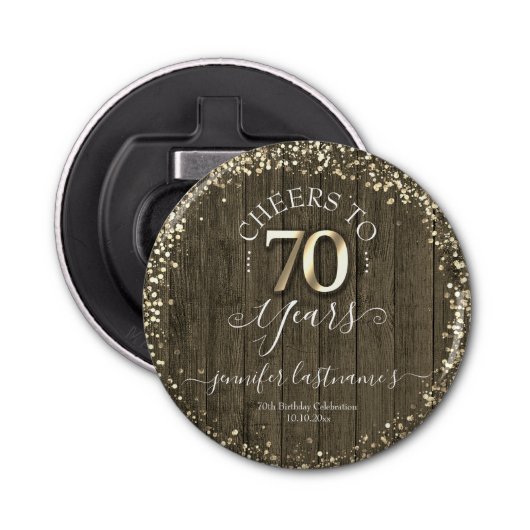 Elegant Gold 70th Birthday Script Bottle Open Button Flesopener (Voorkant)