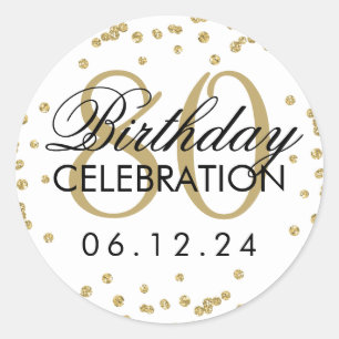 Elegant Gold 80th Birthday Glitter Confetti Ronde Sticker