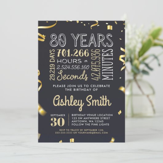 Elegant Gold 80th Birthday Invitation - 80 jaar Kaart (Staand voorkant)