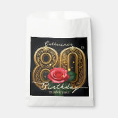 Elegant Gold 80th Birthday Red Rose Floral Black Bedankzakje (Voorkant)