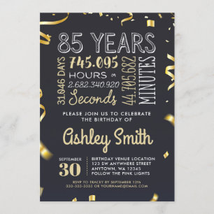 Elegant Gold 85th Birthday Invitation - 85 Years Kaart