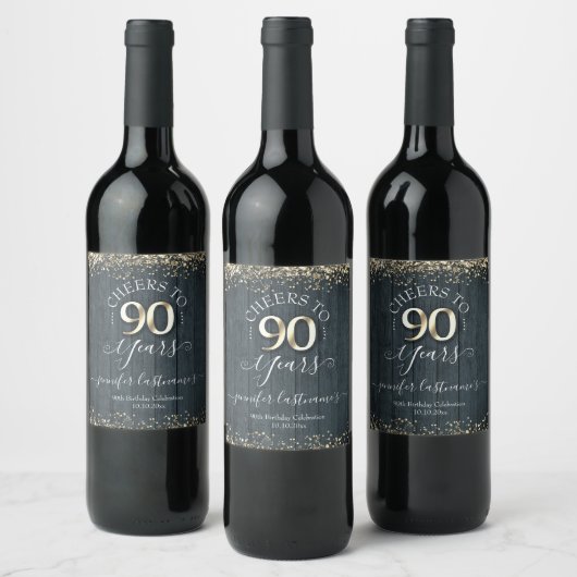 Elegant Gold 90th Birthday Script Wine Label Wijn Etiket (Flessen)