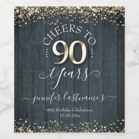 Elegant Gold 90th Birthday Script Wine Label Wijn Etiket (Enkel label)