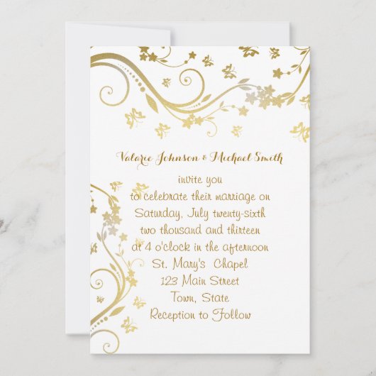 Elegant Gold, Aangepaste huwelijksuitnodiging Kaart (Voorkant)