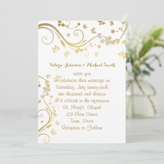 Elegant Gold, Aangepaste huwelijksuitnodiging Kaart (Staand voorkant)