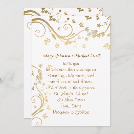 Elegant Gold, Aangepaste huwelijksuitnodiging Kaart (Voorkant / Achterkant)