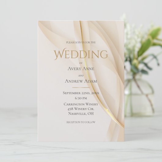 Elegant Gold Abstract Modern Wedding Uitnodiging (Staand voorkant)