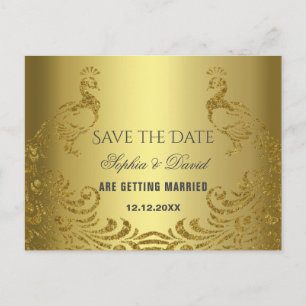 Elegant Gold Abstract Peacock Wedding Aankondigingskaart