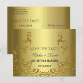 Elegant Gold Abstract Peacock Wedding Aankondigingskaart (Voorkant / Achterkant)