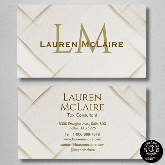 Elegant Gold Accent Monogram Business Card Visitekaartje