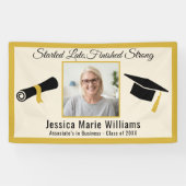 Elegant Gold Adult Afstuderen 2025 Quote Foto Spandoek (Horizontaal)