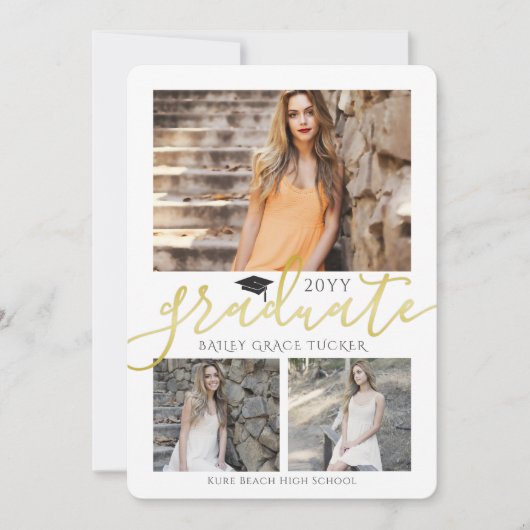 Elegant Gold Afstudeerder Collage Afstuderen Invit Aankondiging (Voorkant)