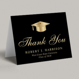 Elegant Gold Afstudeerder Pet Black Afstuderen Bedankkaart