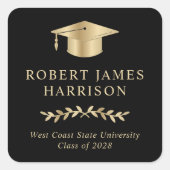 Elegant Gold Afstudeerder Pet Black Afstuderen Vierkante Sticker (Voorkant)