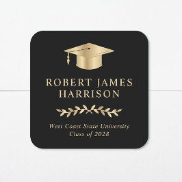 Elegant Gold Afstudeerder Pet Black Afstuderen Vierkante Sticker