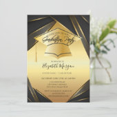 Elegant Gold Afstudeerder Pet Black Gold Afstudere Kaart (Staand voorkant)