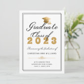 Elegant Gold Afstudeerder Pet White Afstuderen Kla Aankondiging (Staand voorkant)