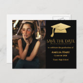 Elegant Gold Afstuderen Pet | De datum-foto opslaa Briefkaart (Voorkant / Achterkant)